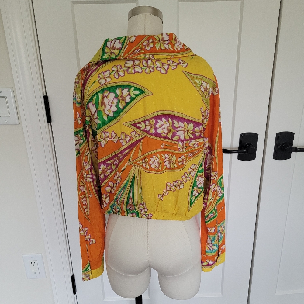 Haute Hippie Blouse Boho Green Orange Floral Long Sleeve Surplice Collar… - Picture 5 of 11